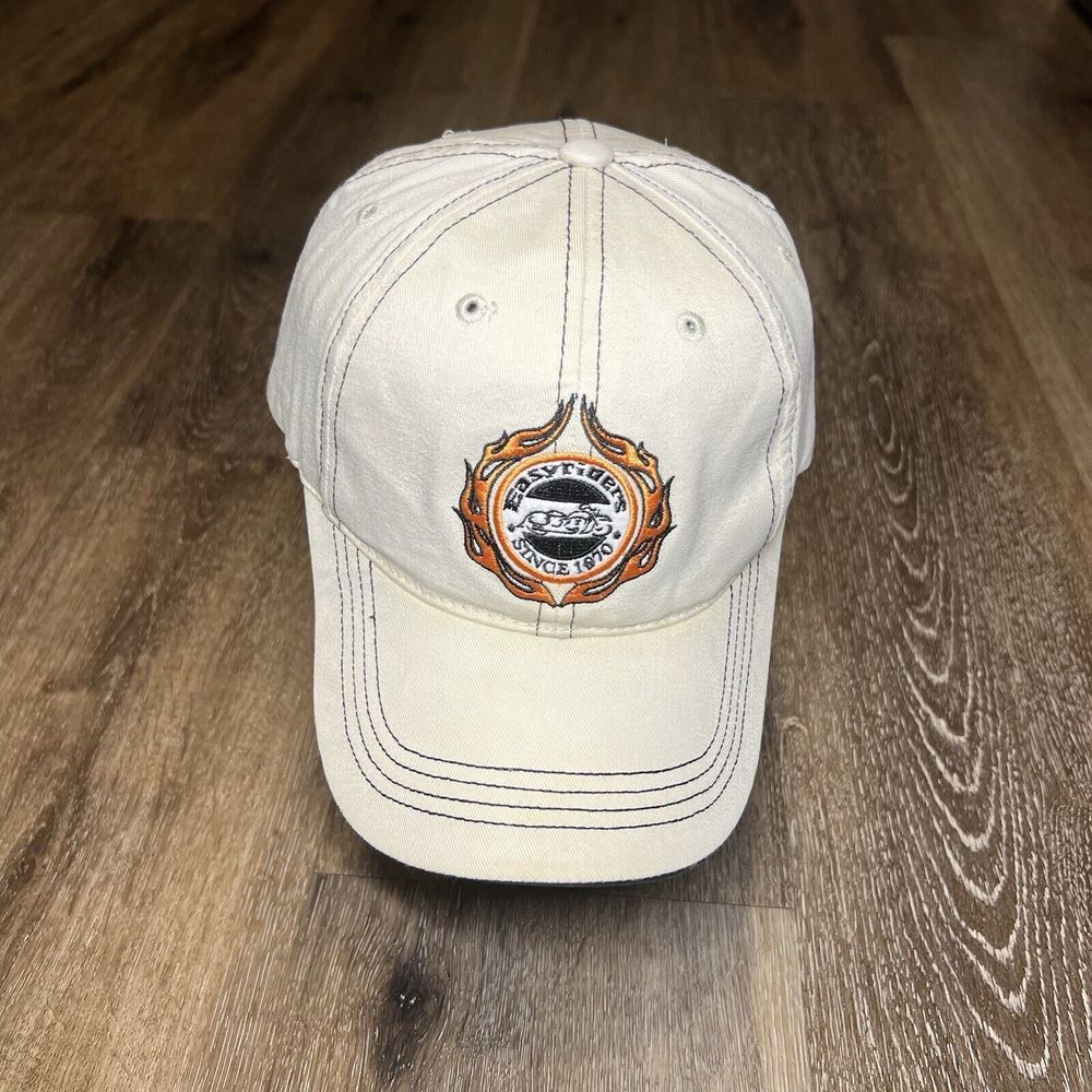 Easyriders Hat Tan Faded Dad Cap Flame Fire Faded Chore Biker Moto Chopper‎